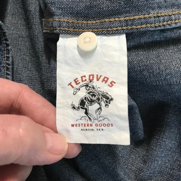 Tecovas Shirt Medium Mens Denim Western Pearl Snap Short Sleeve Cowboy Rodeo - Picture 2 of 10